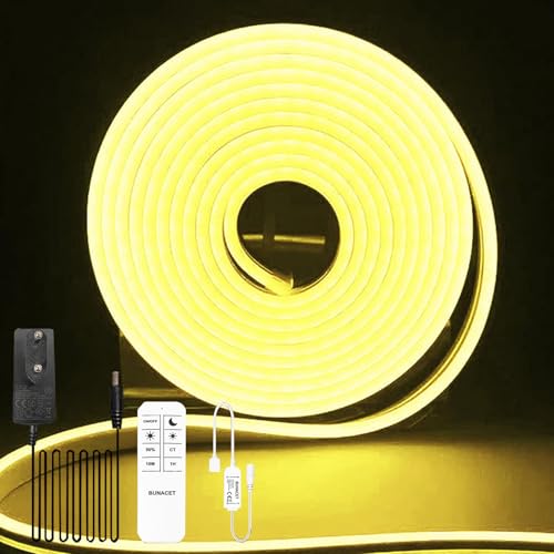 BUNACET Ruban LED Néon Flexible 8M 24V, Neon Bande 3000K Blanc Chaud avec Télécommande RF & Alimentation, Super Lumineuse IP65 Etanche Découpable Ruban LED, Décoration Intérieure et Extérieure, DIY