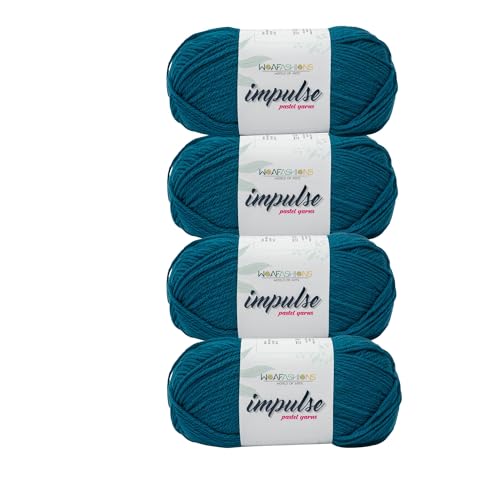 Image of Impulse Hand Knitting & Crochet Yarn, Premium Acrylic, 4 : Medium (Turkish Tile) (4X100Gms / 14.1Oz), Blue