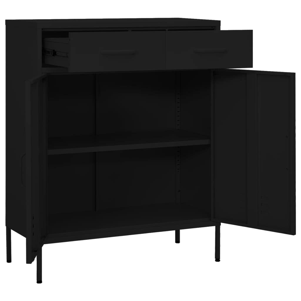 Generisch Schwarzer Stahlschrank, 80 x 35 x 101,5 cm, Metall-Werkzeugschrank mit verstellbaren Einlegeböden und Vollauszugsschubladen für Büro und Garage, langlebig und stilvolles Design