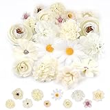 Neerow Kunstblumen zum Basteln, 20 Stück Blumen zum Basteln mit 10 Stile, für DIY Tortendeko Hochzeit Home Basteln DIY Basteln Scrapbooking (Weiß)