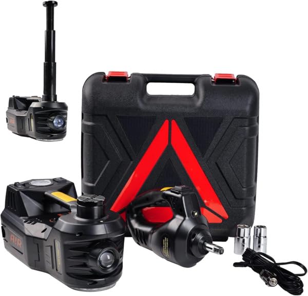 ROGTZ Electric Hydraulic Car Jack Kit 5 Ton 12V Portable Lift Range 44.9 cm with Impact Wrench and Tire Inflator Pump for SUV Sedan Truck Car Repair Floor Jack for Vehicle Tire Change with LED Light