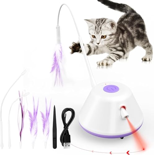 Gmiigu Interactive Electric Cat Toy, Self-Employment Intelligence with Feathers for Indoor Cats, LED Light Movable for Adults, Cats, Kittens, Rechargeable (Purple)