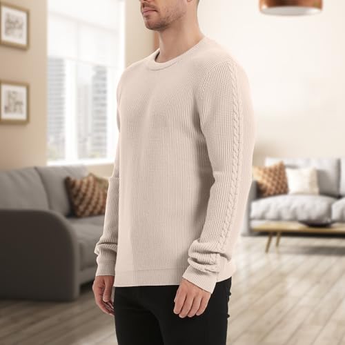 Men’s Casual Knit Crewneck Pullover Sweater Lightweight Long Sleeve Mens Sweater with Ribbing Edge3