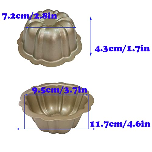 Mantouxixi 4 Pack Gold Color Mini Bundt Cake Pan, 4 Inch Nonstick Fluted Tube Cake Pans, Oven Baking Mold Metal Round Pumpkin Shaped Cake Mould For Bundtlet Bavarois Cupcake Muffin Brownie Pudding #TOP2