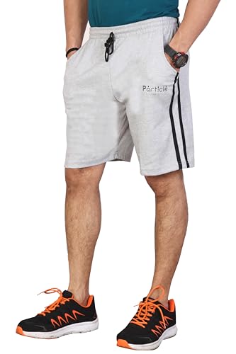 Image of Particle Men's Plus Size & Big Size Cotton Bermuda Shorts | 230 GSM Ribbed Fabric | Half Pants with Double Side Stripes (Waist 36-52 Inch) | Round Pocket