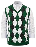 PJ PAUL JONES Mens Argyle Vest Pullover Knitwear Sleeveless Knit V Neck Green Golf Sweater Vest S