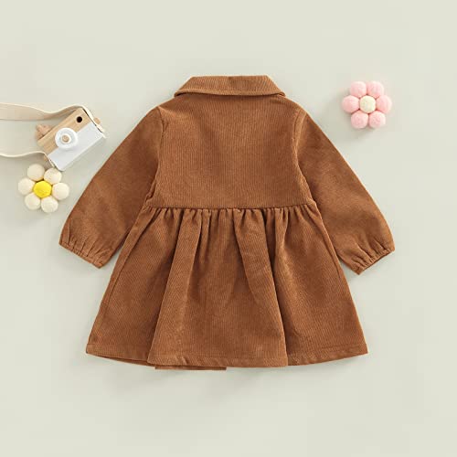 Aeemcem Toddler Baby Girls Corduroy Dress Solid Color Long Sleeve Turn-Down Collar Button Down Dress Fall Winter Outfit (Brown, 3-4 Years) #TOP2