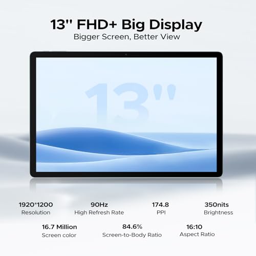 Image of U13 Android 16 Tablet with Gemini AI,13 inch Tablet,11000mAh Battery,32GB+256GB,2.2Ghz Octa-Core Processor,90Hz Display Gaming Tablets,13MP+8MP,7.9mm Ultra-Thin Body,Face Unlock, Gray