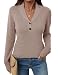 LOMON Womens Sweaters Fall 2025 Collared V Neck Tunic Pullover Dressy Casual Long Sleeve Knitted Lightweight Jumper Business Button Polo Shirts (Deep Khaki,X-Large)