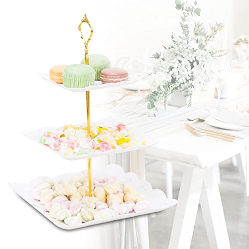 Tesyeux Présentoir à Gâteaux 3 Niveaux Blanc, Support à Desserts Stand de Fruits Plastique, Présentoir à Cupcake Bonbons Donuts Dessert, Plateaux Etages Stand à Gâteau pour Mariage Anniversaire – vue 4