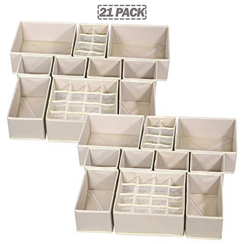 21 Pack Foldable Drawer Organizer Dividers Cloth Storage Box Closet Dresser Organizer Cube Fabric Containers Basket Bins For Underwear Bras Socks Panties Lingeries Nursery Baby Clothes Beige #TOP6