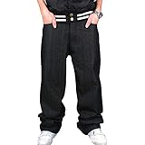 Ruiatoo Men's Boy Baggy Loose Fit Hip Hop Black Denim Long Casual Pants Jeans 34