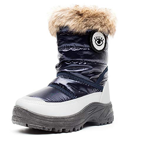 LGXH Weatherproof Boy's Girl's Snow Boots Cozy Non-Slip Outdoor Kids Warm Winter Shoes with Zipper Dark Blue Size 12 M US Little Kid