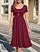 Beluring Midikleid Damen Elegant Kurzarm Kleider Rundhals Sommerkleid Tunika Kleid mit Taschen Weinrot M