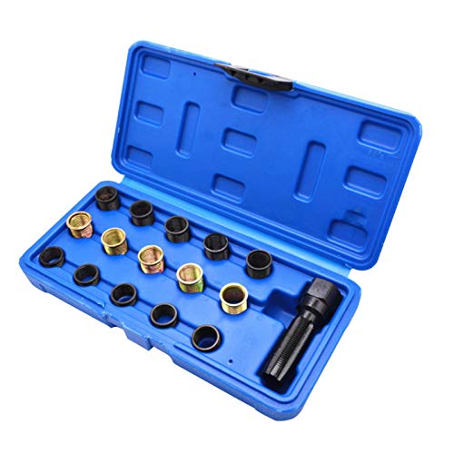 CALIDAKA 16pcs/Set Spark Plug Repair Kit, Spark Plug Tap Thread Repair Tools with Portable Case, 14mm x 1.25, M16 Screw Tap and Screw Thread Repair Tool Set for Automotive Engine Repair