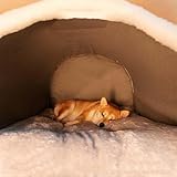 2-in-1 großes Hundebett und Hundehütte, weiches warmes Kissen, rutschfest, Haustier-Iglu, faltbar, waschbar, 60 x 45 x 40 cm, Braun