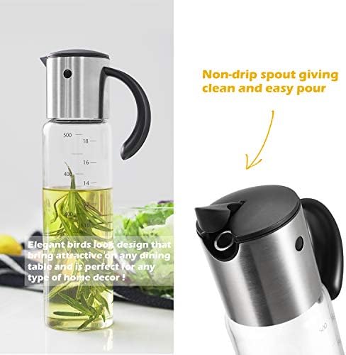 Vucchini 500ml Olive Oil Dispenser Bottle Stainless Steel for Kitchen Cooking,With Automatic Cap and Stopper,Auto Flip Condiment Container