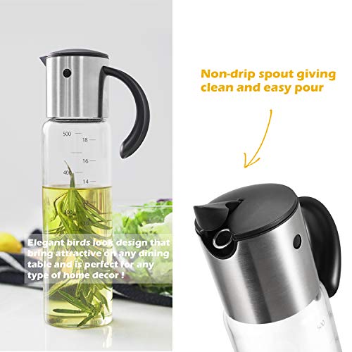 Vucchini Extra Large Olive Oil Dispenser Bottle - Auto Flip Condiment Container With Automatic Cap And Stopper - Leakproof Vinegar Glass Cruet Stainless Steel Non-Drip Spout Non-Slip Handle (6.1X8.7X3.5 Inches) #TOP5