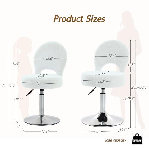 Image of Adjustable Small Vanity Chair with Folding Back for Makeup | 360 Swivel Vanity Stool for Dressing Room | Comfy Teddy Ottoman Stool for Bedroom | Large | Beige