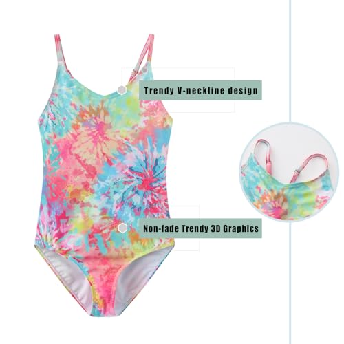 Image of Girls One Piece Swimsuits Hawaiian Floral Bathing Suit for Kids Adjustable Straps Swimwear 3-16 Years