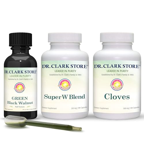 Dr Clark Store Intestine Support & Cleanse Kit - with Original Green Tincture from Black Walnut Hulls, Wormwood, and Cloves-Helps Maintain Optimum Intestinal Function