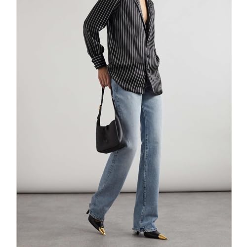 MeiLuSi Womens Slingback Heels Metal Pointed Toe Leather High Heels Stiletto Heel Pumps Backless Pumps Slip on Elastic Strap Party Dress Shoes4