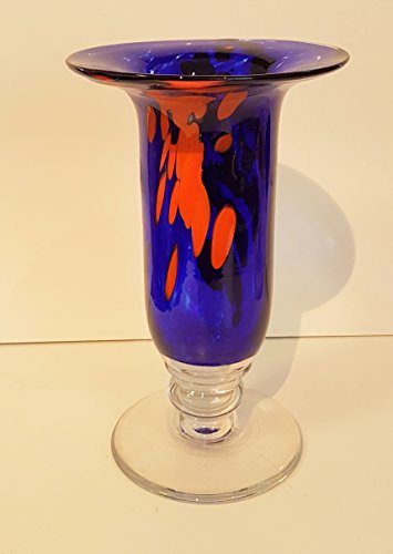 Blauwe oranje vaas met voet tulpenvaas gekleurd glazen vaas met grote opening blauw oranje gemarmerd decoratief kristalglas bloemenvaas aan de voet mondgeblazen hoogte ca. 25 cm Oberstdorfer Glashütte - Afbeelding 4