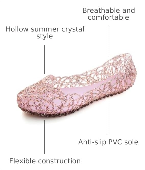 Image of Stunner Women Beach Jelly Shoes Slip On Crystal Summer Hollow Ballet Flats | Summer Cool PVC Breathable Outdoor Indoor Dressy Flat Sandals for Holiday Shopping Spa Swimming Pool