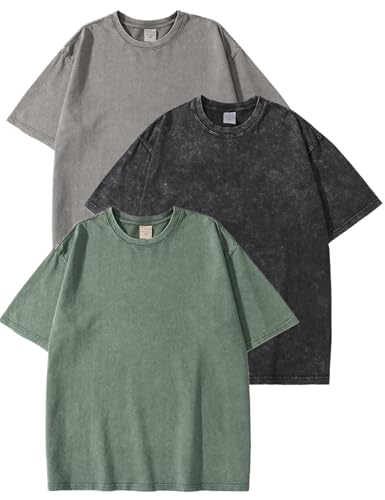 Eisctnd Men Oversized T Shirts, 3 Pack Heavy Cotton Vintage Tee Loose Fit Short Sleeve Casual Basic Washed Unisex Tops