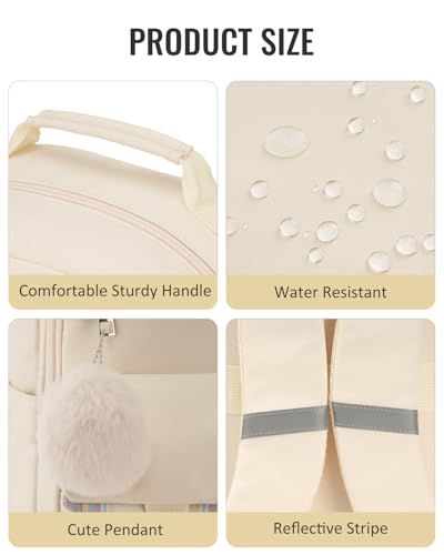 School Backpack for Teen Girls, Cute Kawaii Plaid Bookbag College Backpacks for Women 15.6 Inch Laptop Bag for Kindergarten Elementary Preschool Middle High School Students, Beige4