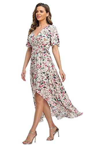 Image of VintageClothing Women's Wrap V Neck Floral Summer Dresses High Low Maxi Casual