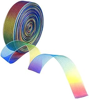 10MM 50 Yard Rainbow Shimmer Ribbon, Sheer Satin Organza Rainbow Ribbons for Gift wrap Decoration DIY Crafts Christmas Wedding Party Birthday Festival Decor Supplies