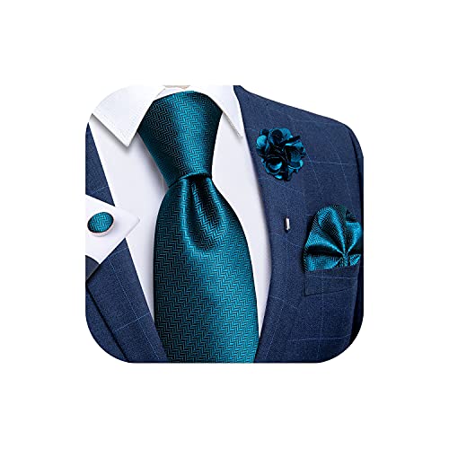 Image of DiBanGu Silk Ties for Men Necktie and Lapel Pin Brooch Set Formal Woven Paisley Plaid Striped Solid Tie Wedding Party