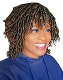 QUEENTAS Dreadlock Wigs for Black Women and Men Short Curly Big Afro Braided Wigs Faux Locs Twist Braiding Synthetic Wigs (Black to Brown)