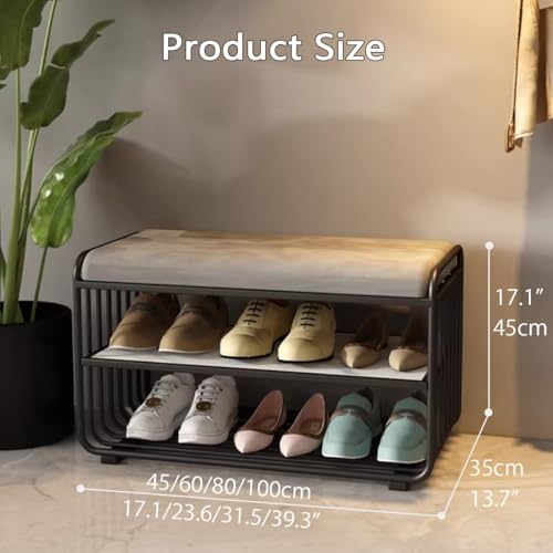 Banc de rangement entrée avec coussin et étagère à chaussures