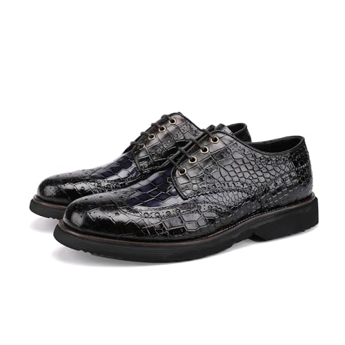 Image of Lace-up Oxfords Brogue Wingtip Shoes for Men Two Color Mix,Crocodile Pattern