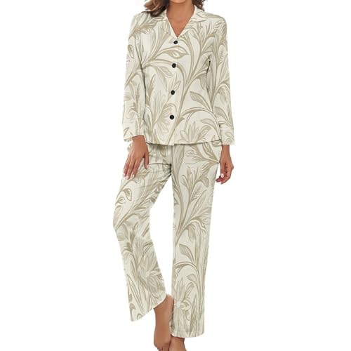 Pyjama femme chic aux fleurs médiévales et finitions haut de gamme