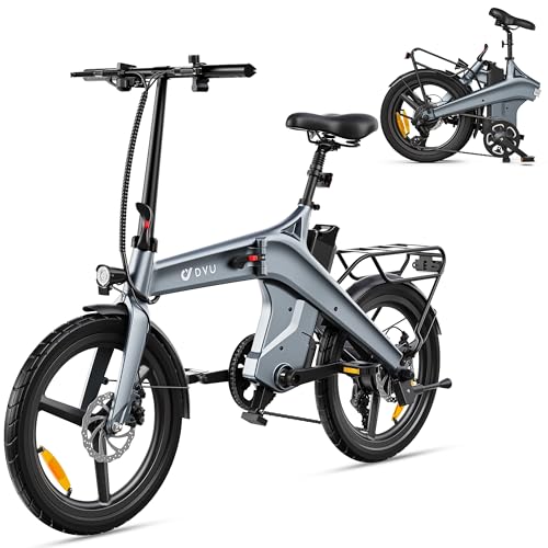 DYU Bicicleta eléctrica Plegable T1 20' para Adultos, Bicicleta Urbana 250 W Batería extraíble 36 V 10 AH, Cuadro Aleación Magnesio, Sensor par, Tija Sillín Suspensión, Autonomía 30 a 50 km.