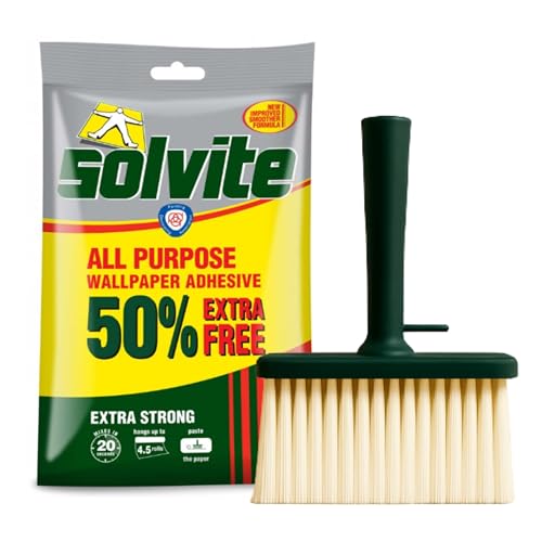 Solvite Extra Strong Wallpaper Paste Bundled With Paste Brush for Wallpapering | Ready to Use Adhesive Kit | Heavy Duty Wallpaper Glue & Pasting Brush for Repair and Decorating