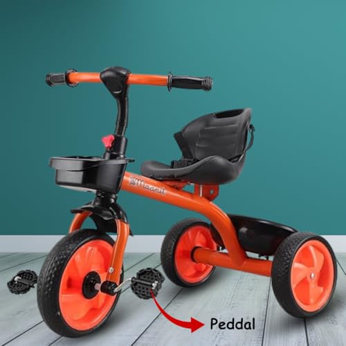 Image of Maanit Kids Tricycle with Rear & Front Basket | Comfortable Cushioned Seat with Safety Belt | Baby Trike for Boys & Girls Ages 2 to 4 Years | Sturdy & Safe Tricycle