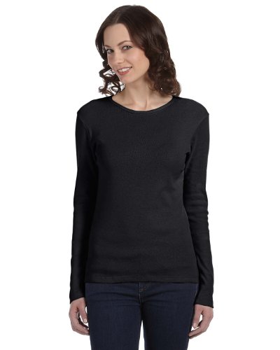 Ladies' Baby Rib Long-Sleeve Crew Neck Tee (Black) (X-Large)