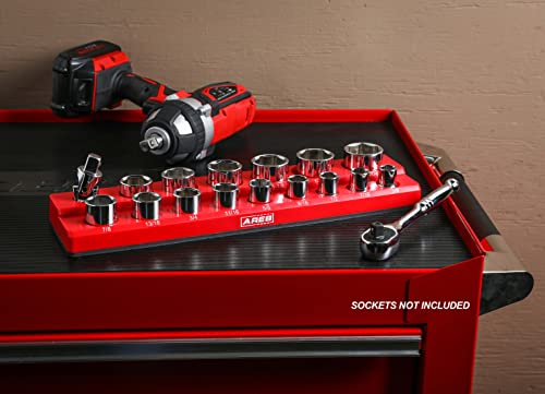 Image of ARES 70236-16-Piece 1 /2-Inch SAE Magnetic Socket Organizer - Holds 15 Sockets and 1 Socket Adapter - Keeps Your Tool Box Organized