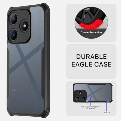 Image of Pikkme Back Cover | Crystal Clear Transparent Back | Ultra Hyrbid | Full Camera Protection | Raised Edge | Bumper Back Case for Realme C61 / Realme Narzo N61 4G (Black)
