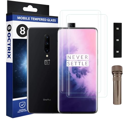 Image of Curved UV Tempered Glass Screen Protector for Oneplus 7 Pro /Oneplus 7T Pro | Transparent | Pack of 2 | Full Screen Coverage with UV Installation Kit