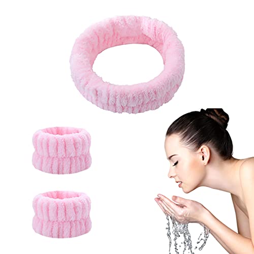 Bracelets de Lavage de Visage ,Bracelet Élastique de Maquillage,Bandeau Spa Bracelet Élastique en Flanelle de Maquillage Bracelet Absorbant de Yoga Rose pour Femmes Filles,3 Pièces Cover