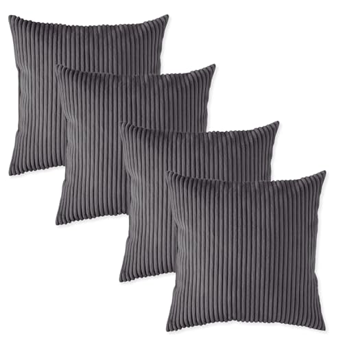 sleepling 4er Set 40 x 40 cm, Kord Sofakissen mit Füllung und Bezug, Zierkissen aus robustem Polsterstoff, Dekokissen, Kopfkissen, Kissen für Couch, dunkelgrau