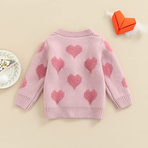 Toddler Baby Girls Winter Coat Pompom Button Knit Sweater Cardigan Kids Long Sleeve Warm Jacket Outerwear (Heart, 12-18 Months) #TOP2