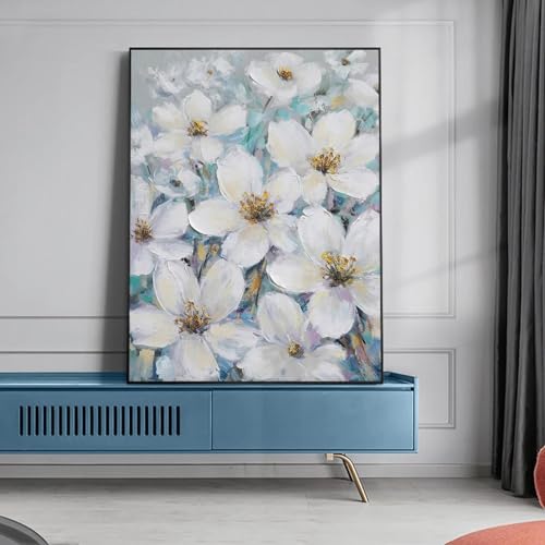 Impression sur toile fleurs blanches KEBIA 35x50 cm pour décoration murale de salon