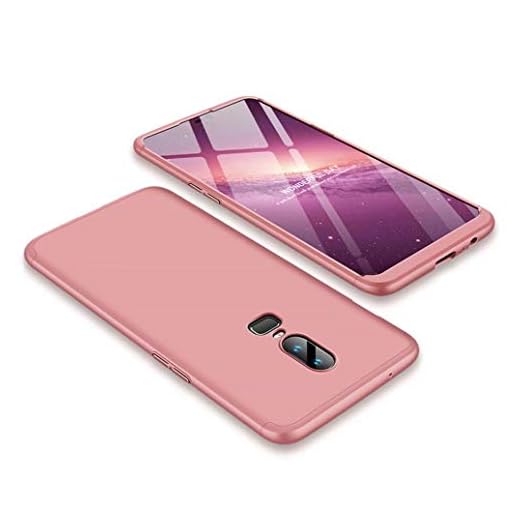 FHXD Kompatibel med Oneplus 6-fodral stötsäker 360° skyddskåpa [skärmskydd] ultratunn reptålig 3 i 1 skyddsfodral MEHRWEG-roséguld