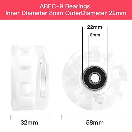 Rolitwils 8 Pack 78A Light up Roller Skate Wheels 32 * 58/36 * 65mm,Skate Wheels with Bearings Installed for Indoor or Outdoor Double Row Skating and Skateboard Accessories - Thumbnail 5